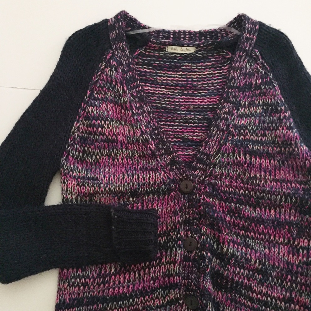 Belle Du Jour Chunky Cardigan - Navy, White, Pink - Medium